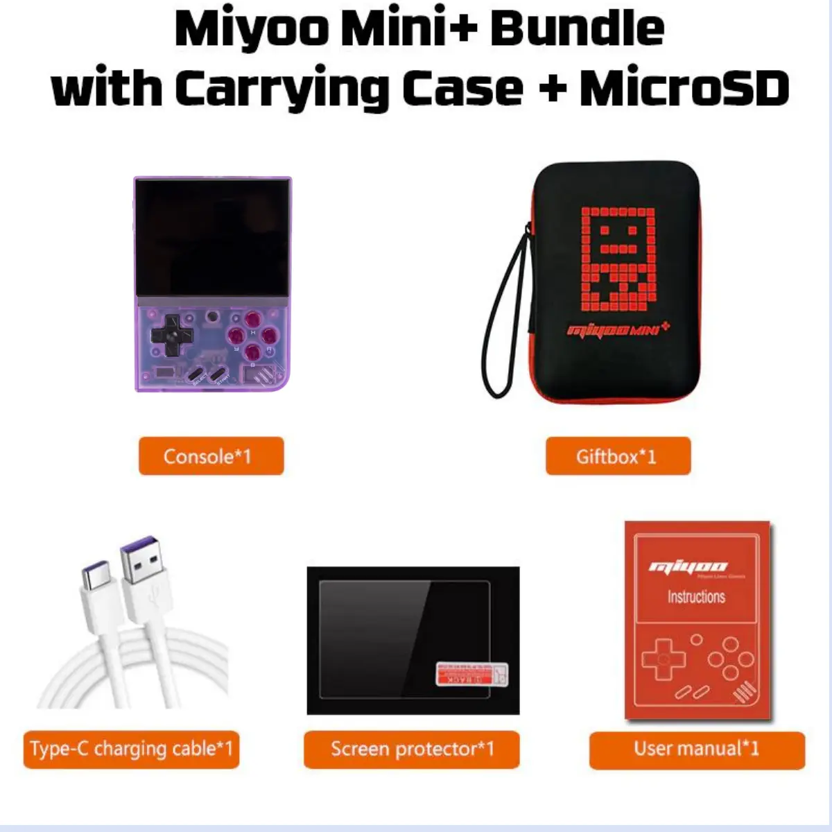ToRetro- Miyoo Mini Plus Retro Handheld Game Console + Case - Bundle- Purple-128G-25K-Games