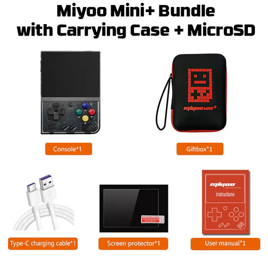 ToRetro- Miyoo Mini Plus Retro Handheld Game Console + Case - Bundle- Black-128G-25K-Games