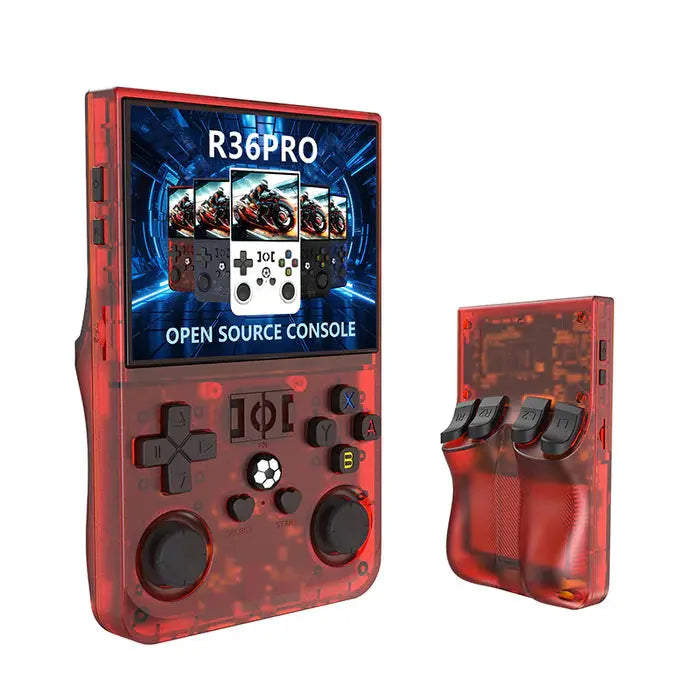 ToRetro- R36S PRO Retro Handheld Game Console Linux System Video Game Console- Translucent-Red-128G-22000-Games