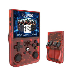 ToRetro- R36S PRO Retro Handheld Game Console Linux System Video Game Console- Translucent-Red-128G-22000-Games
