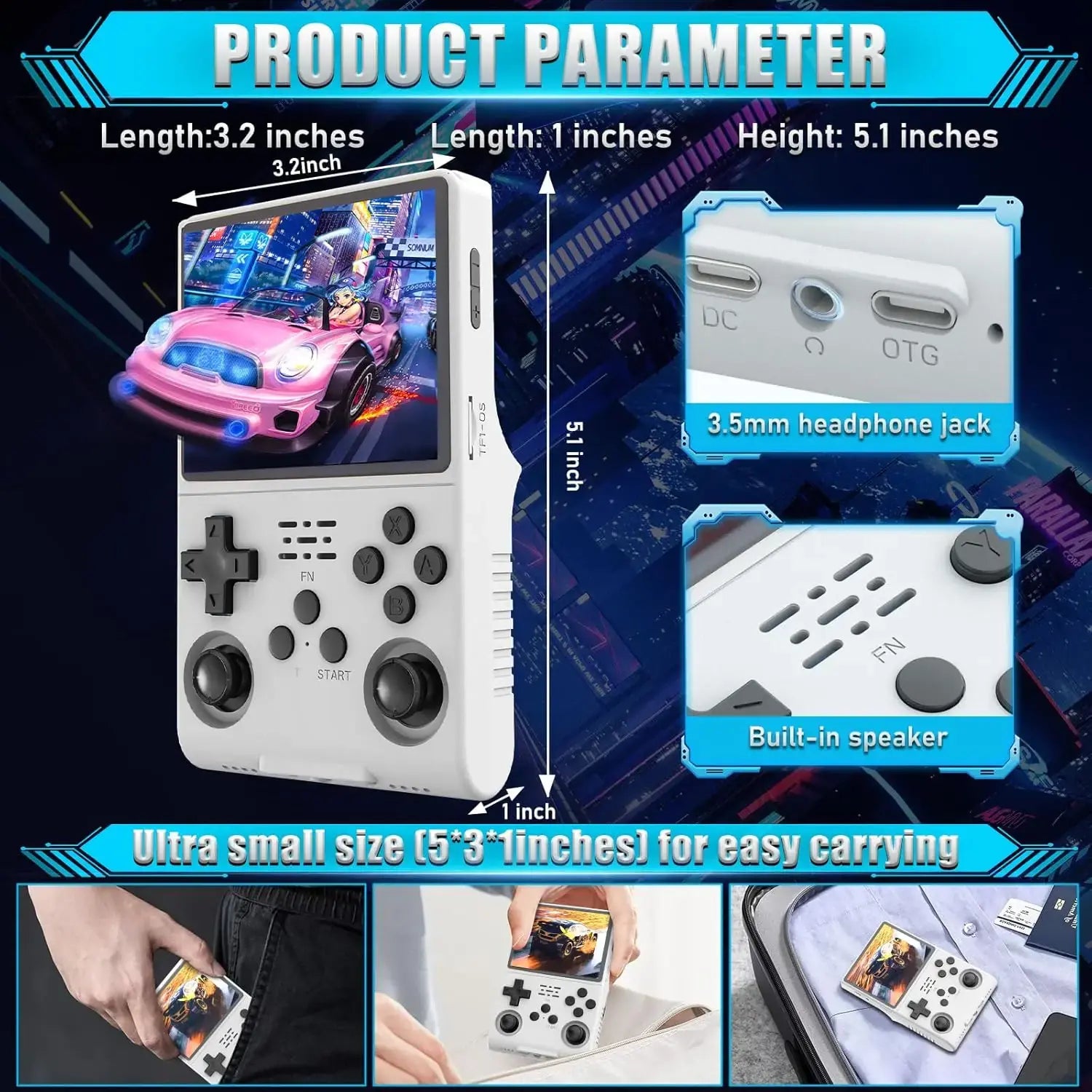 ToRetro- R40S Pro – Retro Handheld Game Console with Dual Joysticks & OTG Support(256G)-