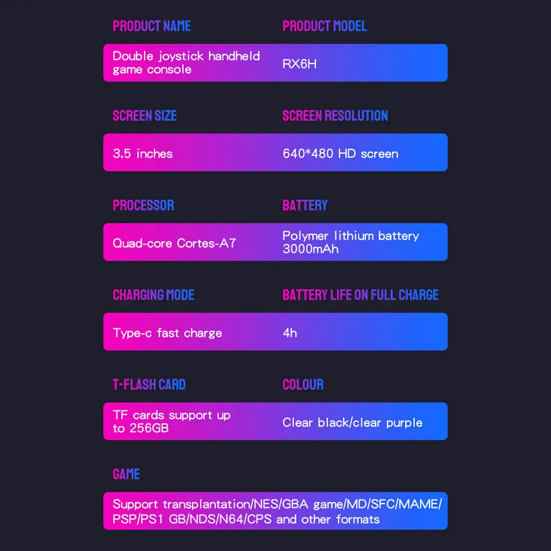 ToRetro- RX6H Retro Handheld Game Console-