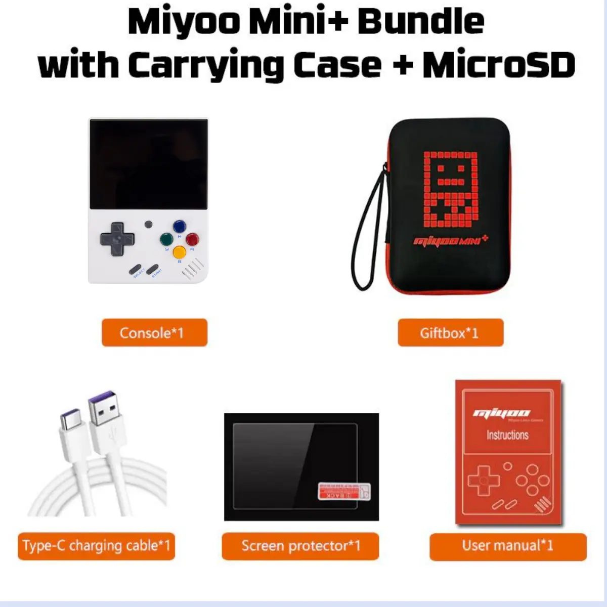 ToRetro- Miyoo Mini Plus Retro Handheld Game Console + Case - Bundle- White-128G-25K-Games