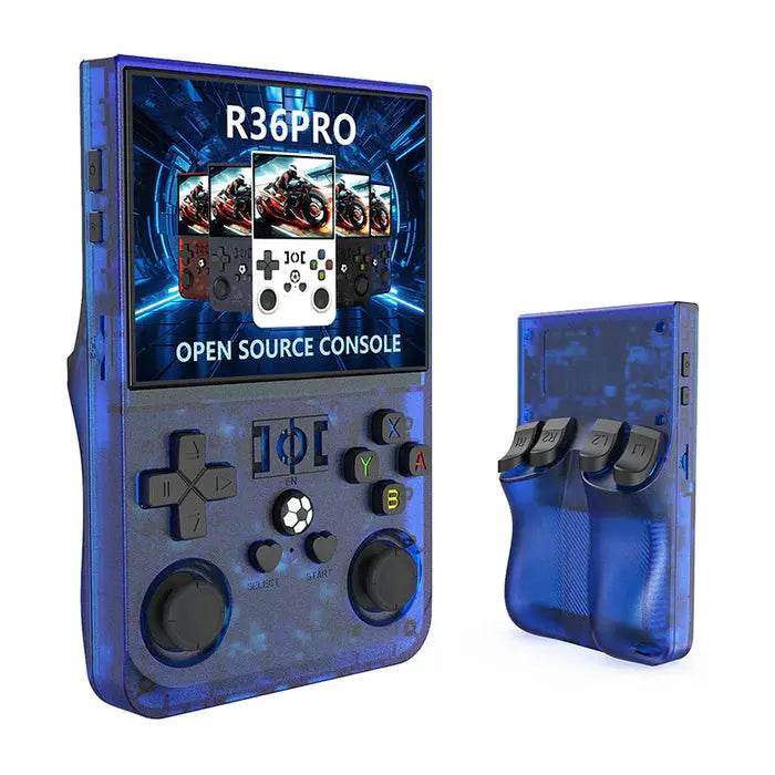 ToRetro- R36S PRO Retro Handheld Game Console Linux System Video Game Console- Translucent-Blue-128G-22000-Games