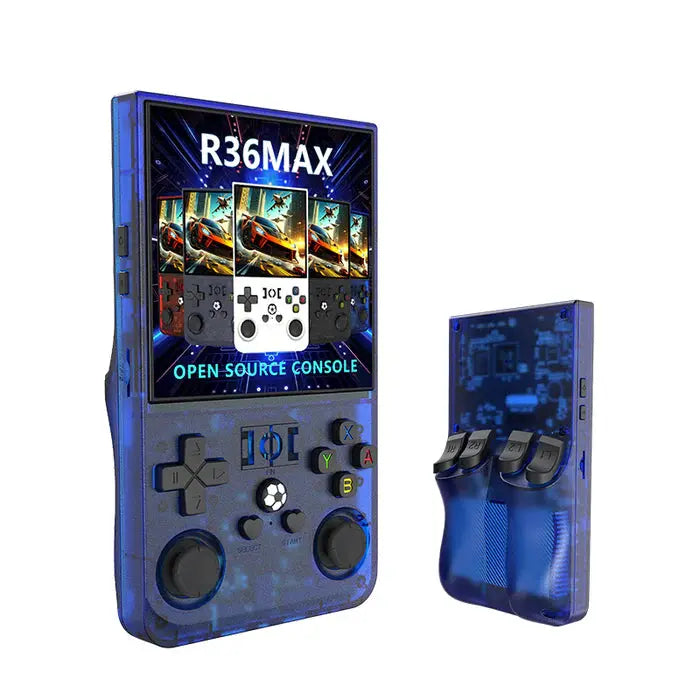 ToRetro- R36MAX Retro Handheld Game Console Linux System Video Game Console- Translucent-Blue-128G-22000-Games